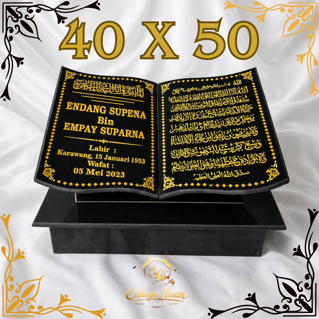 Sinar Nisan - Batu Nisan Ukuran 40 X 50 Bentuk Buku Bahan Granit