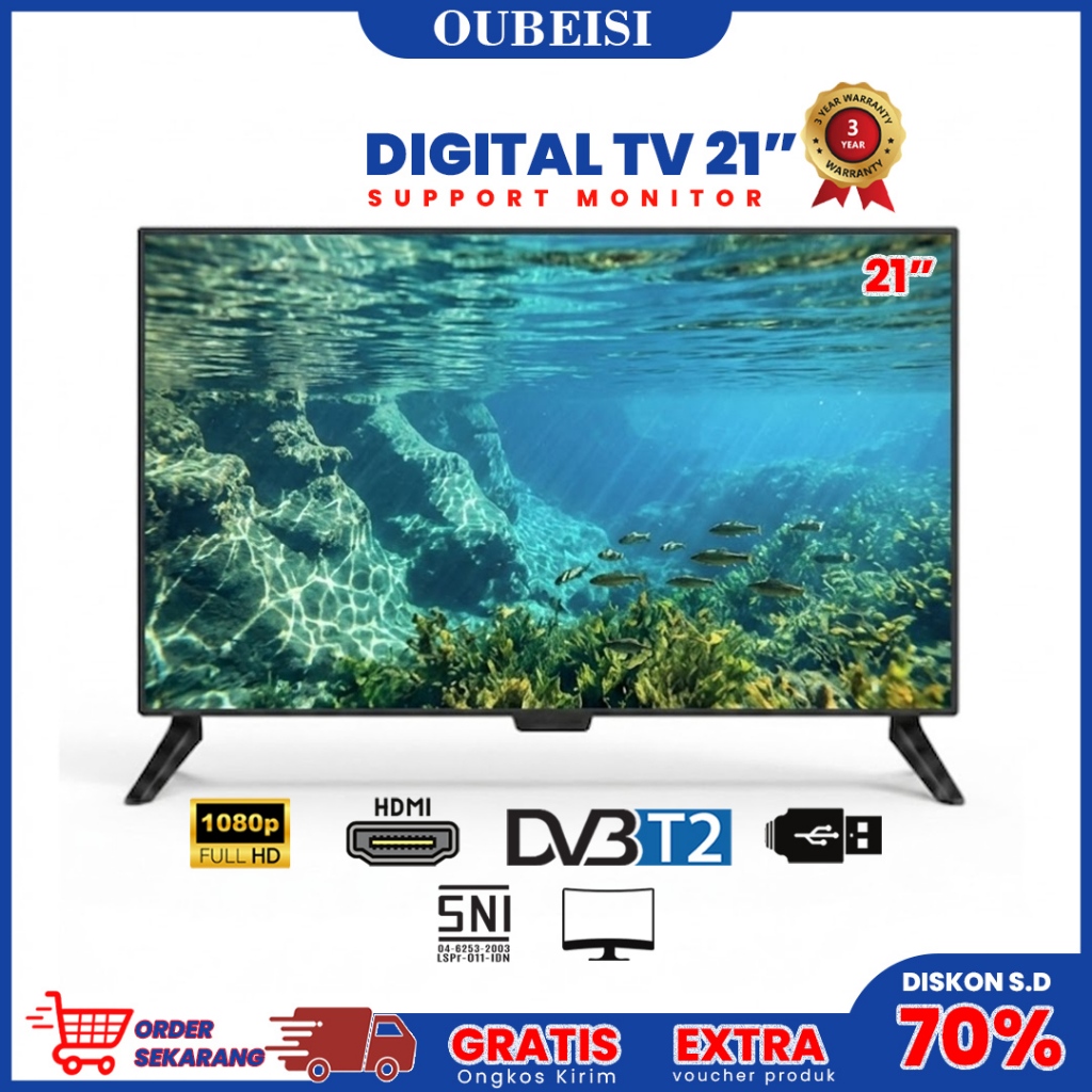 OUBEISI TV Digital TV 21/22 Inch TV LED FHD Televisi-Garansi 3 Tahun
