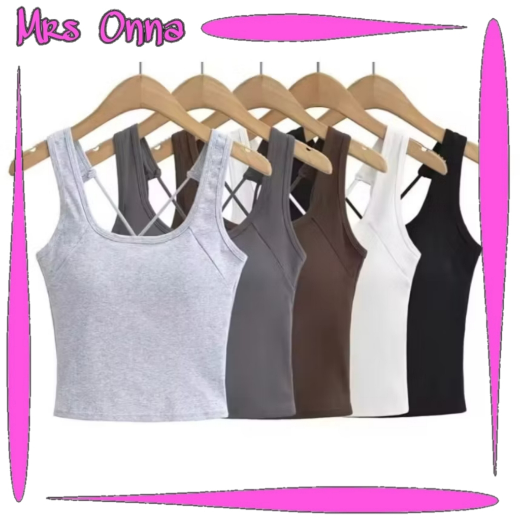 ONNA Atasan Bra Tanktop Croptop Wanita Korean Style Tanpa Kawat Model Tali Silang Belakang BRA131