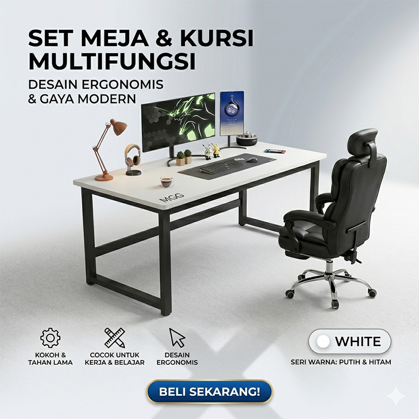 Meja Komputer Multifungsi Minimalis – Finishing Kayu Gelap Premium, Rangka Besi Anti Goyang, Cocok u