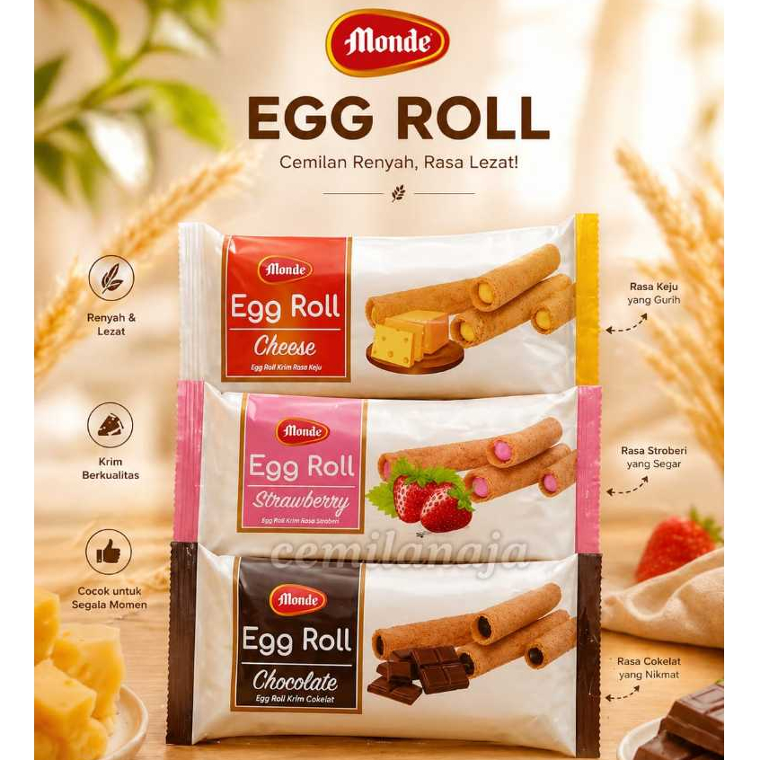 HOT ITEM MONDE EGG ROLL KECIL STRAWBERRY | CHOCOLATE | KEJU CEMILAN JADUL