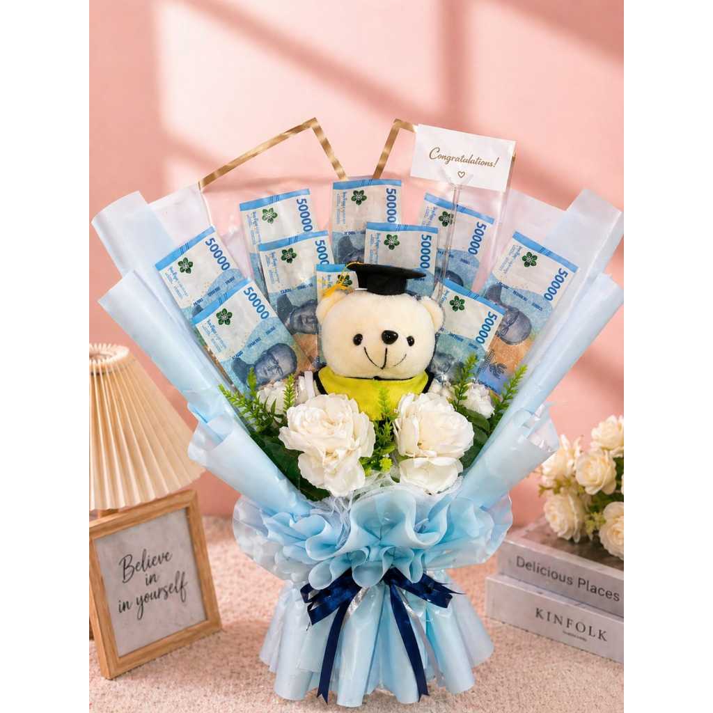 Buket Custom (Uang | Snack | Bunga Artificial | Bunga Pita) | Aesthetic Bouquet
