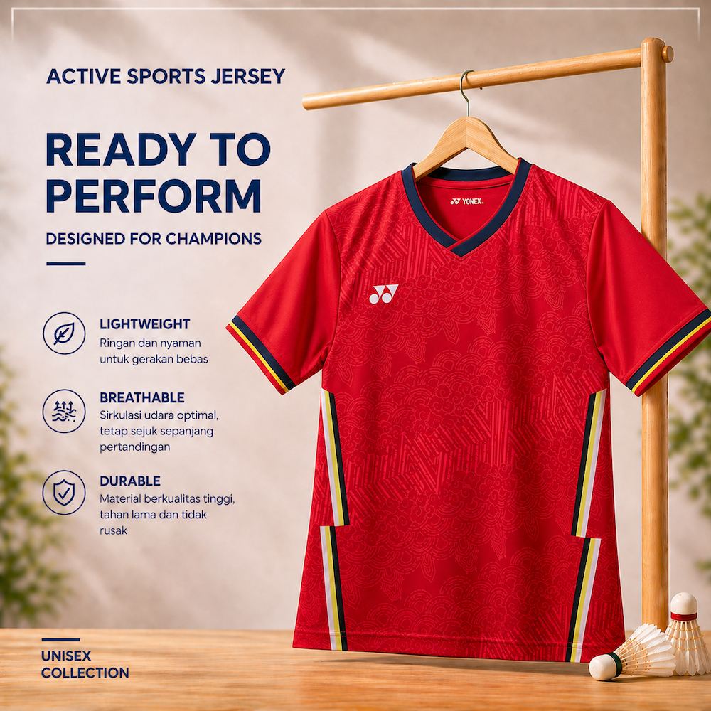 Y6096 RED Setelan Badminton Pria Wanita JERSEY DRYFIT Olahraga Sport Bulutangkis