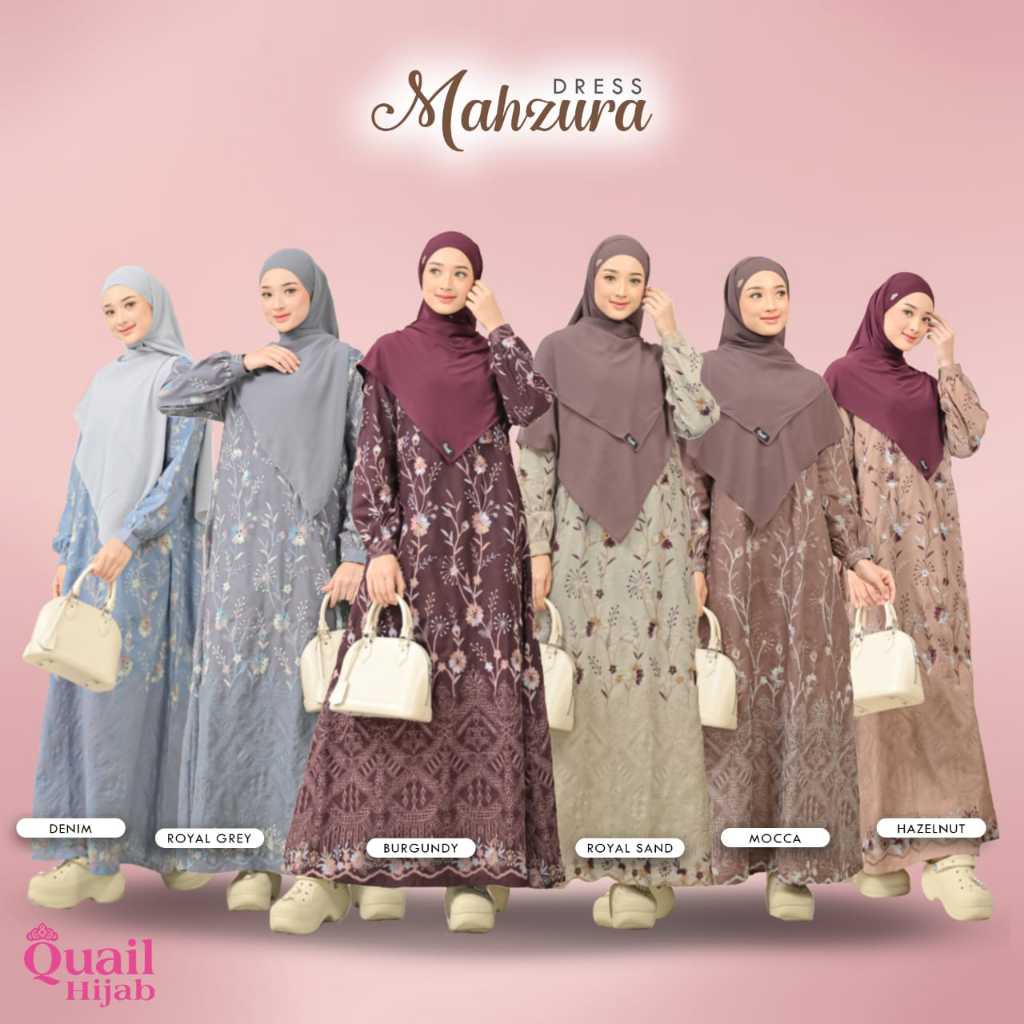 Mahzura Dress Gamis Muslimah Wanita Original Quail Hijab Bahan Cotton Bordir Eksklusif Wudhu Busui F