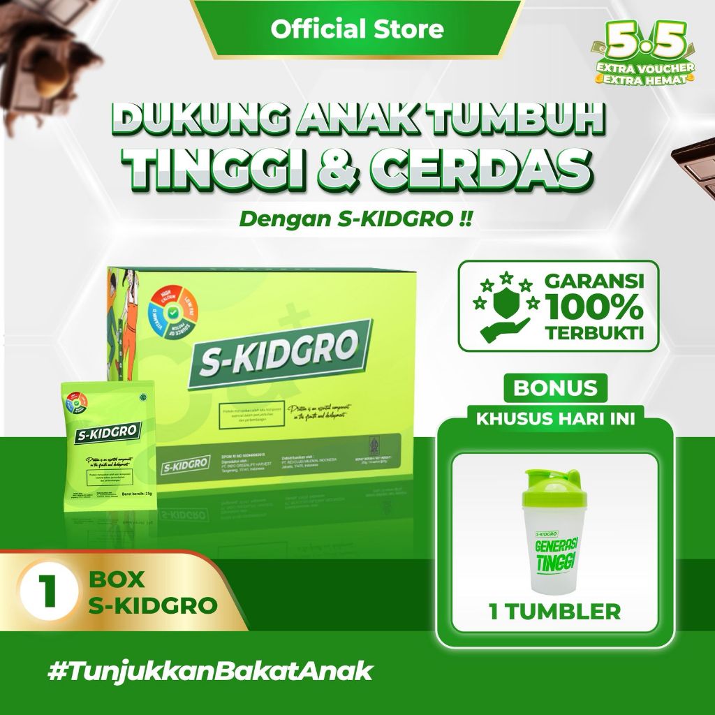 S-KIDGRO 1 BOX – Susu Peninggi Badan Anak Usia 2–15 Tahun Tinggi Kalsium & DHA