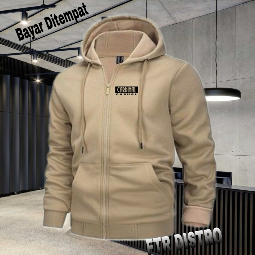 (COD) Jaket Resleting Distro Cardinal Formal Blok Text Hitam Jaket Pria Wanita Terkeren Jaket Denim 