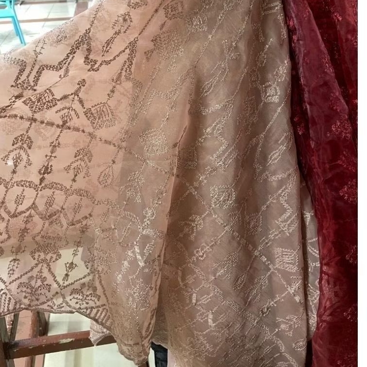 Bahan kain Organza Motif Sapto etnikh Import Premium