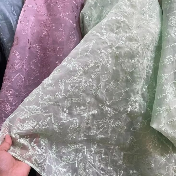 BAHAN KAIN ORGANZA MOTIF SAPTO ETNIKH IMPORT PREMIUM.
