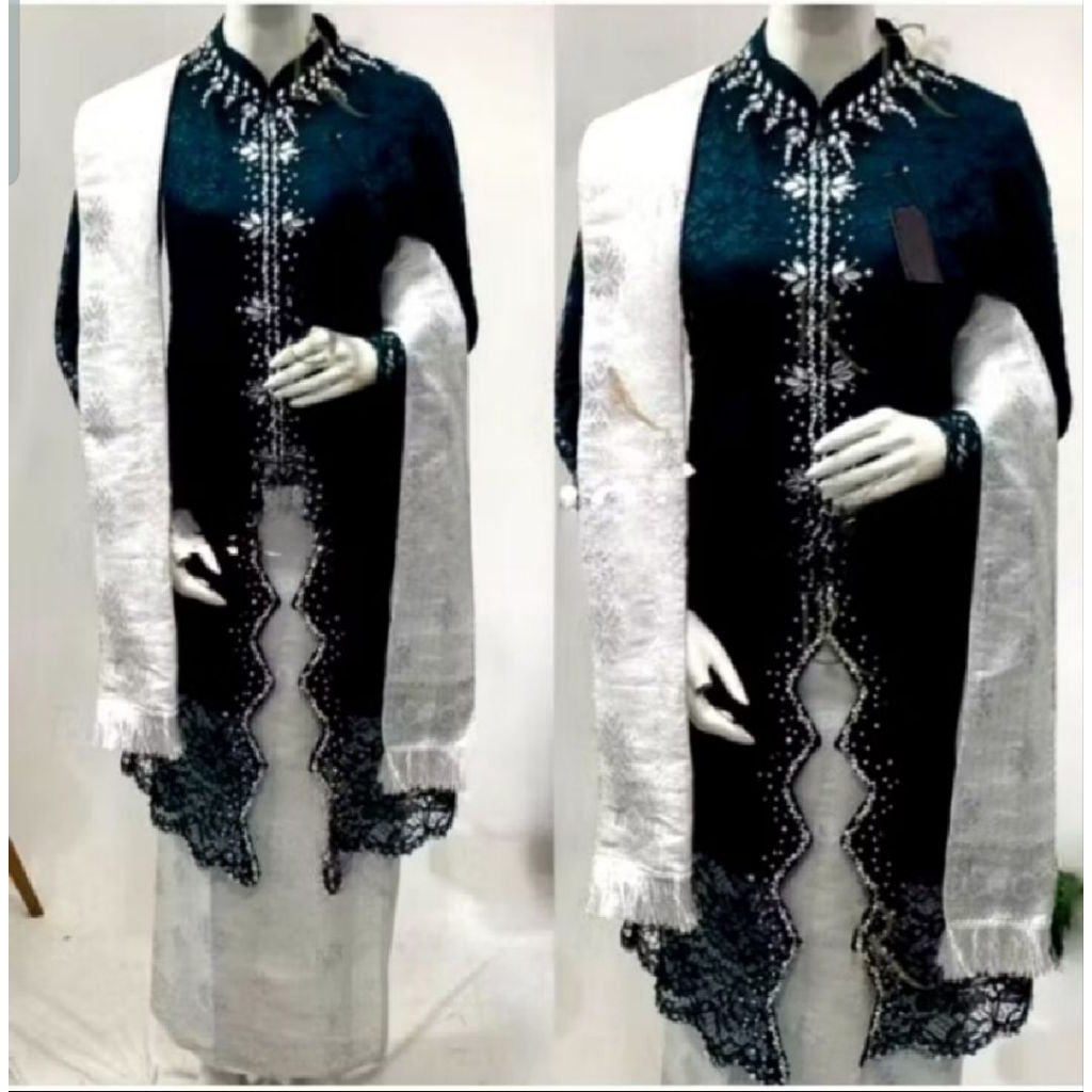 SC>>Setelan Tunik Brukat payet manik- Manik Model Zig-zag / Kebaya ibu besan /  Baju tradisional Mod