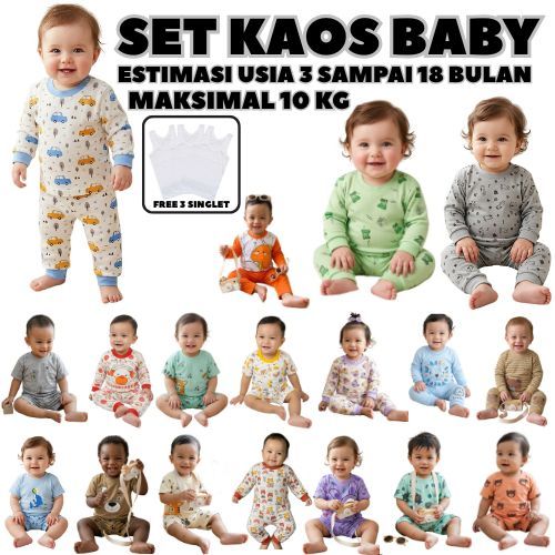 SCALA STORE PROMO SET BABY 3-18 BULAN ISI 10 PCS ( 7 SET PAKAIAN BABY + 3 PCS KAOS DALAM ( Singlet )