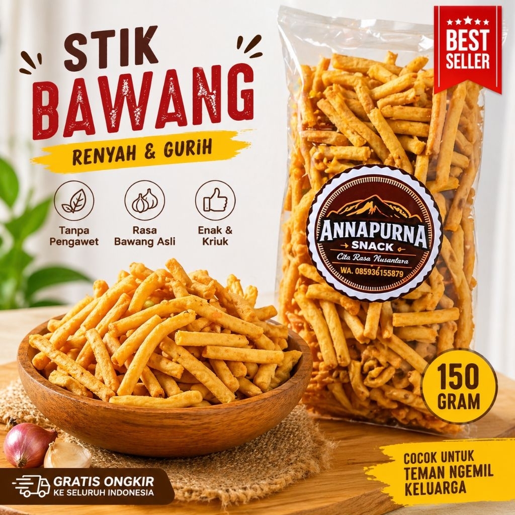 Stik Bawang Renyah Gurih 150gr Cemilan Kriuk Enak Murah Sehat