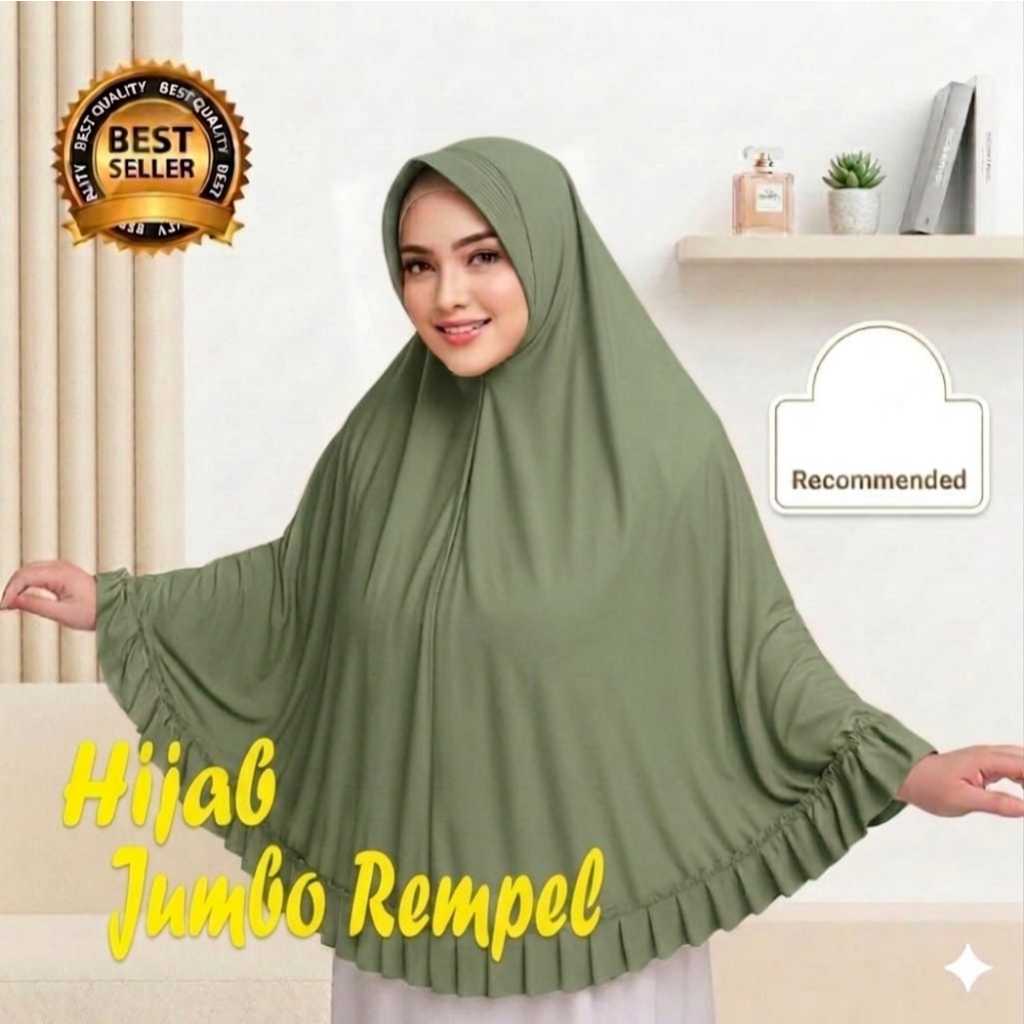 Hijab Jumbo Rempel Merak Jilbab Syari Khimar Kerudung Instan Jersey