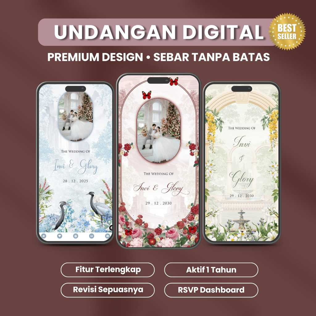 Undangan Digital Pernikahan Website Online Premium | Undangan Web Nikah Aesthetic Art Foto & Tanpa F