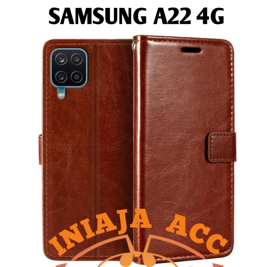 CASE SAMSUNG A22 4G LEATHER CASE SARUNG HP DOMPET KULIT FLIP COVER CASE BUKA TUTUP KESING DOMPET