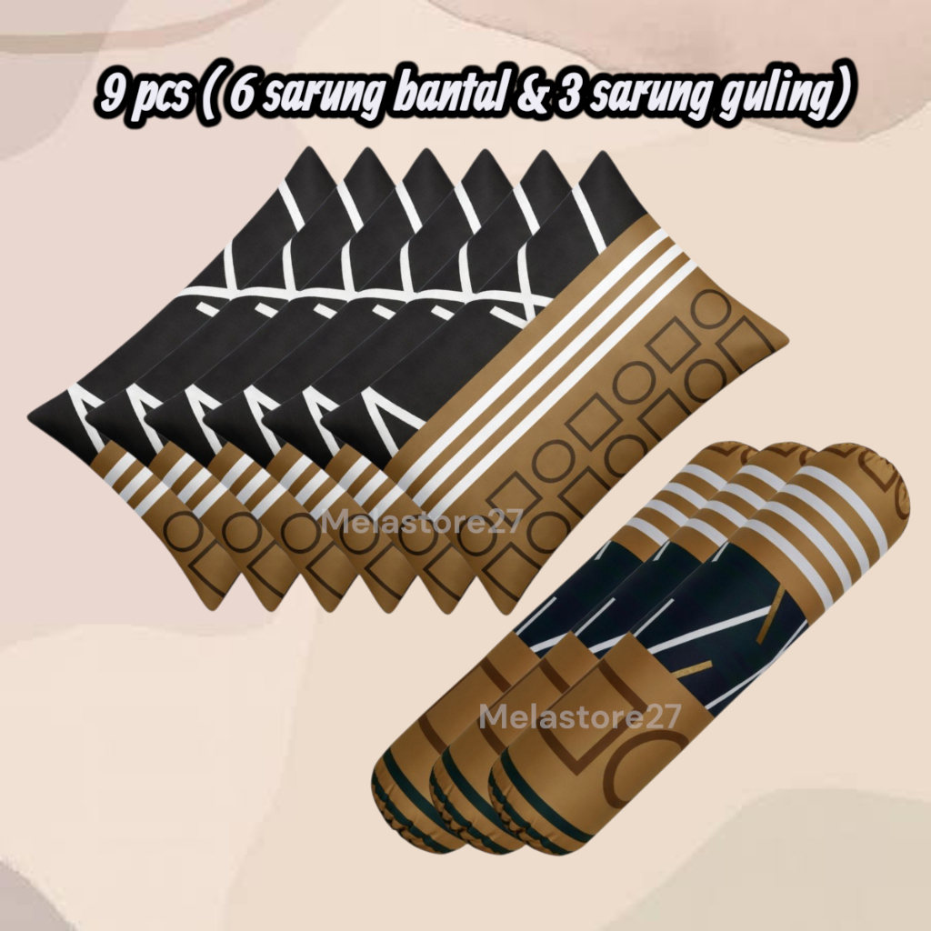 Set sarung bantal dewasa isi 9pcs - 6 sarung bantal & 3 sarung guling katun lembut adem motif abstra