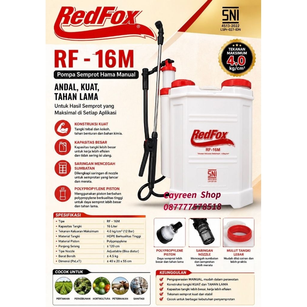 Alat Semprot Hama.  Sprayer RedFox RF 16M