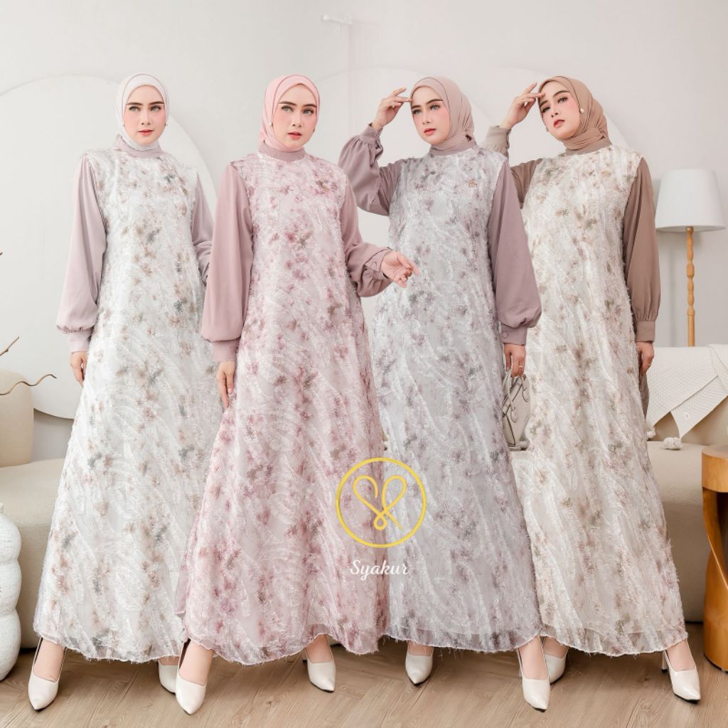 New Collection Gamis Ciffon // Tile Bordir Flower by Syakur Collection