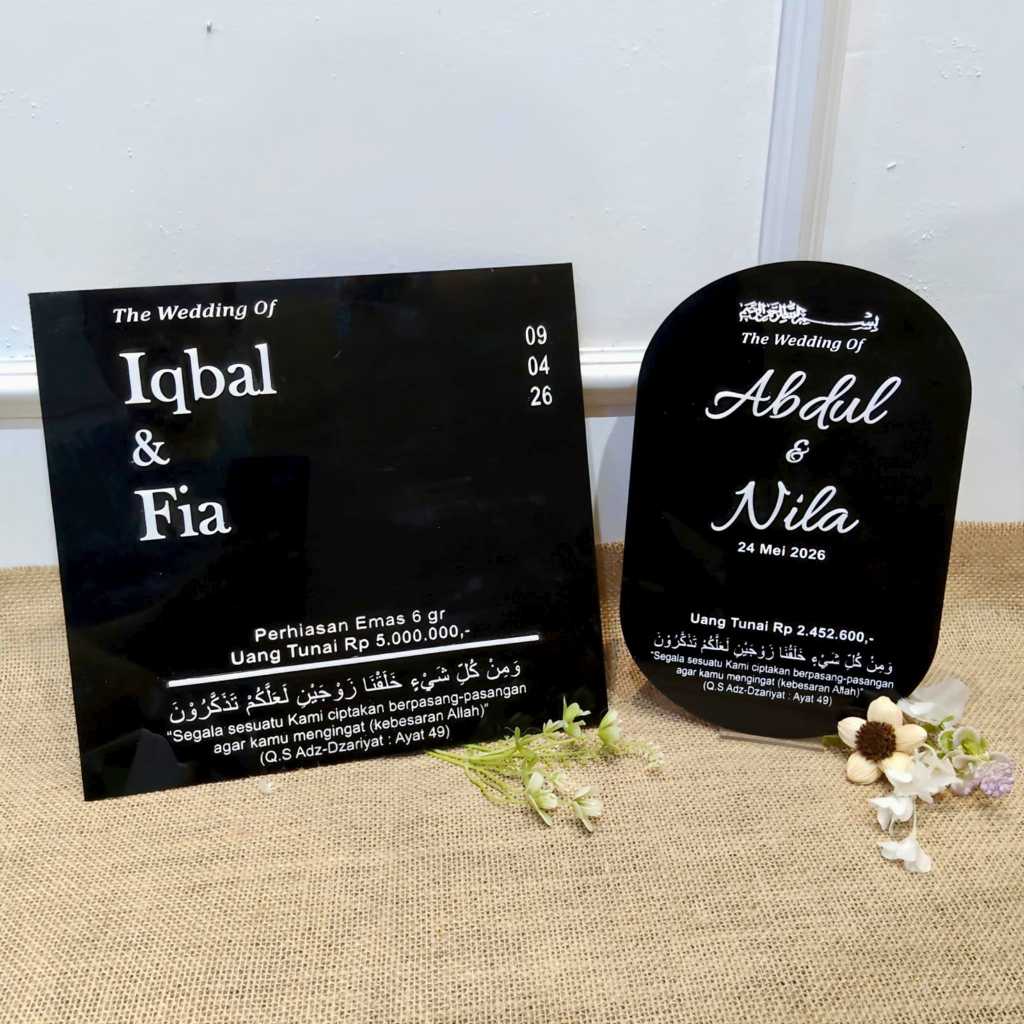 Akrilik Hitam Tetes Air Acry Brush Nama Pengantin Mahar Pernikahan Bahan Akrilik Grafir