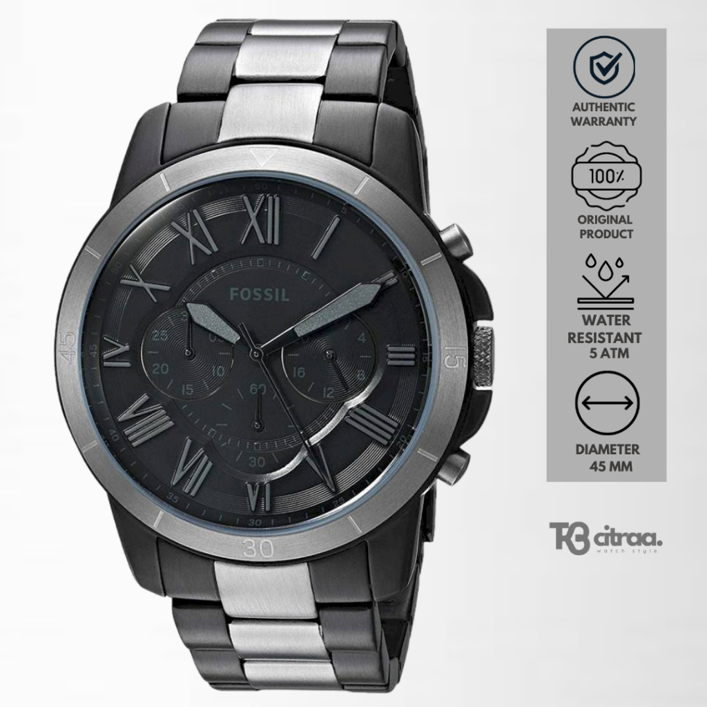 Jam Tangan Pria Fossil Grant Analog Chronograph Stainless Steel Mewah Sporty Original FS5269