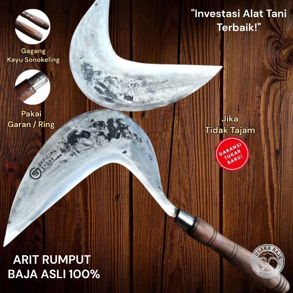 Promo Alat Tani Premium Arit Model Cikajangan Sipuh Baja Garan Besi Gagang Kayu Sonokelig Sabit Baja