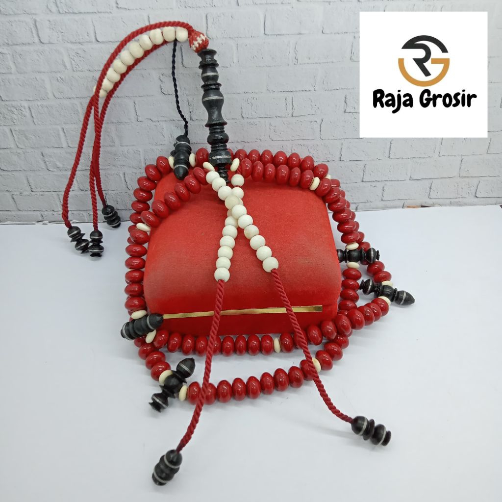 Tasbih tijani batu Marjan merah kombinasi tulang Cs15