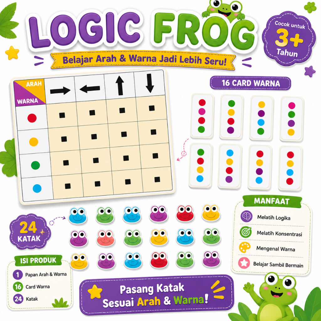 Montessori Color & Direction Logic Frog Game | Magnetic Coding Board Anak