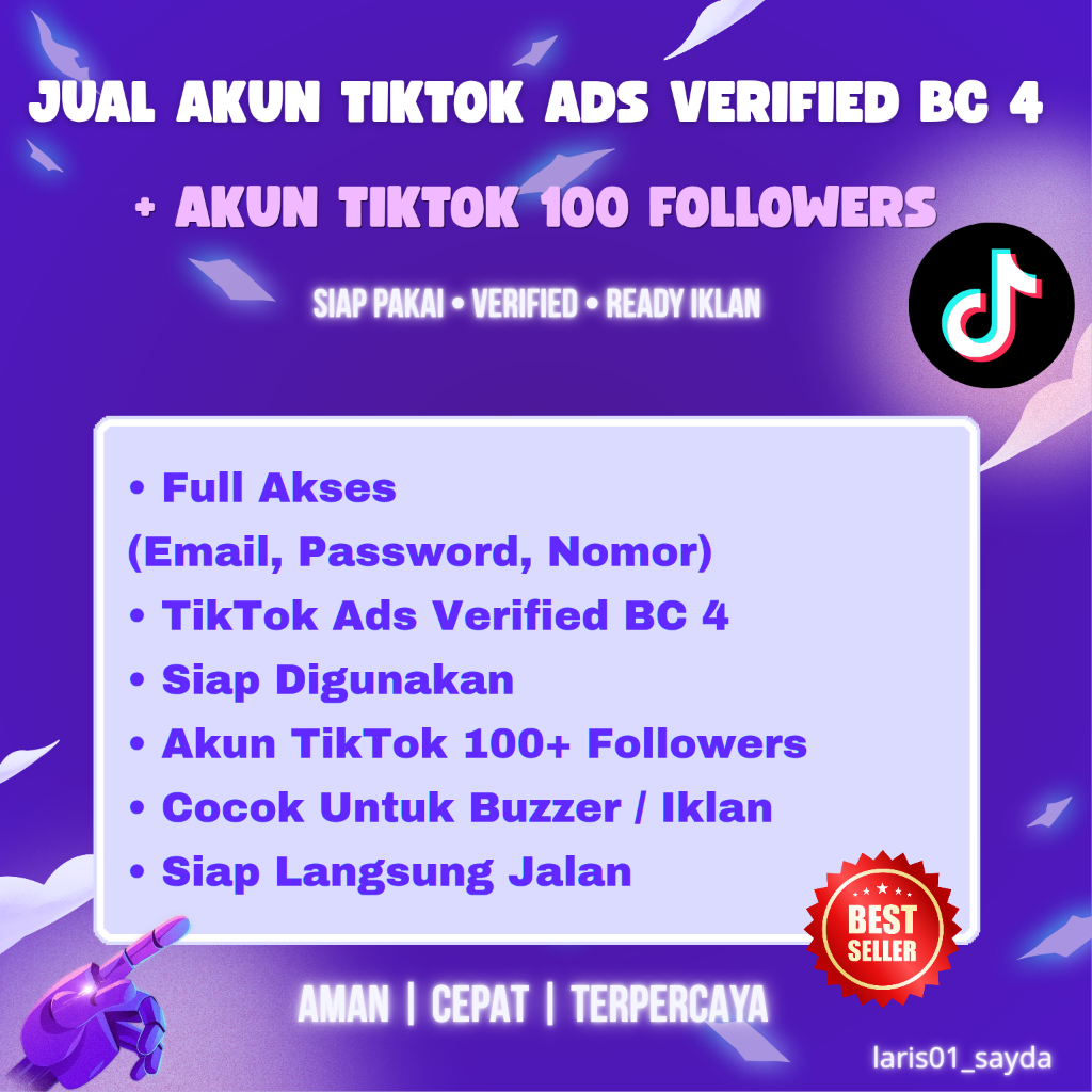 Akun TikTok Ads Verified BC 4 + TikTok 100 Followers | Siap Pakai