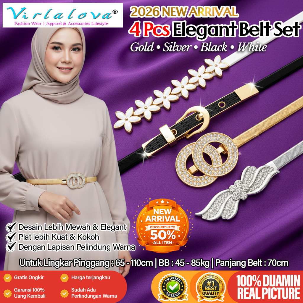 VIRLALOVA - Belt fit S to XXXL  Paket Elastis isi 4 Sabuk Wanita Elastis Super Mewah Ikat Pinggang P