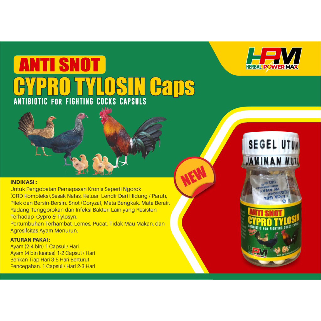 Obat ayam aduan Anti Snot Cypro Tylosin ampuh atasi snot, ngorok dan diare ampuh isi 10 capsul 100% 