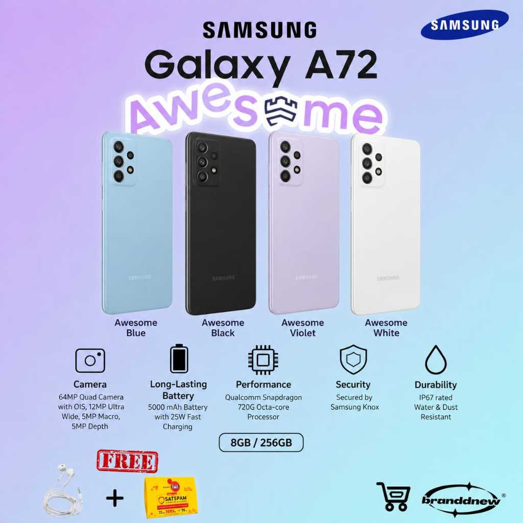 HP SAMSUNG A72 8GB/256GB GARANSI RESMI DAN EXTRA BONUS
