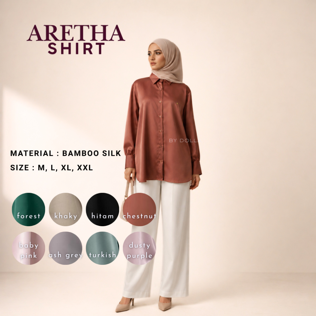 By Dolla - Aretha Shirt - Baju Kemeja Wanita Muslim - Harian Santai OOTD Hijab Wanita Muslim