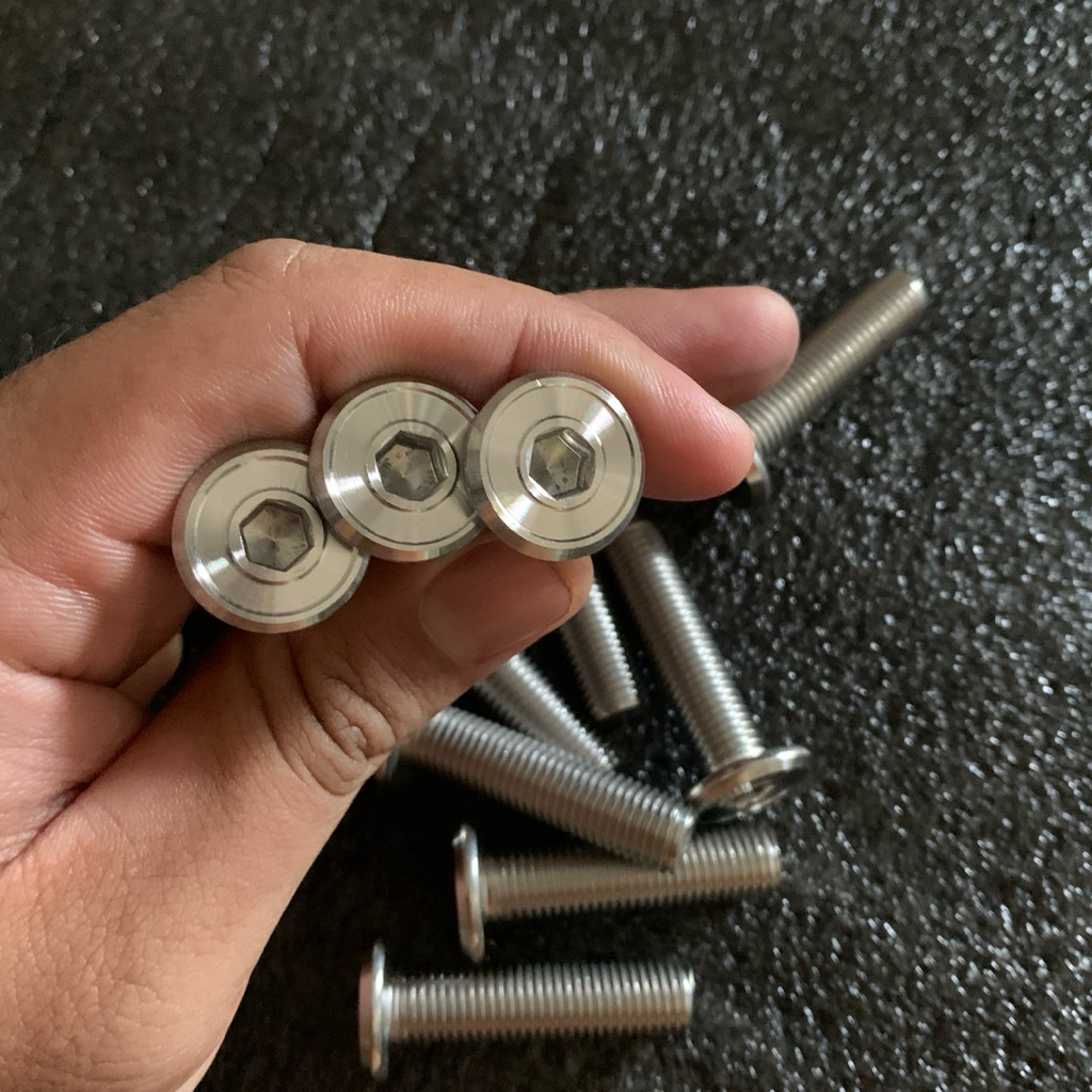 Baut L stainless M10 (kunci14) Motif slim polos panjang 4cm DRAT HALUS