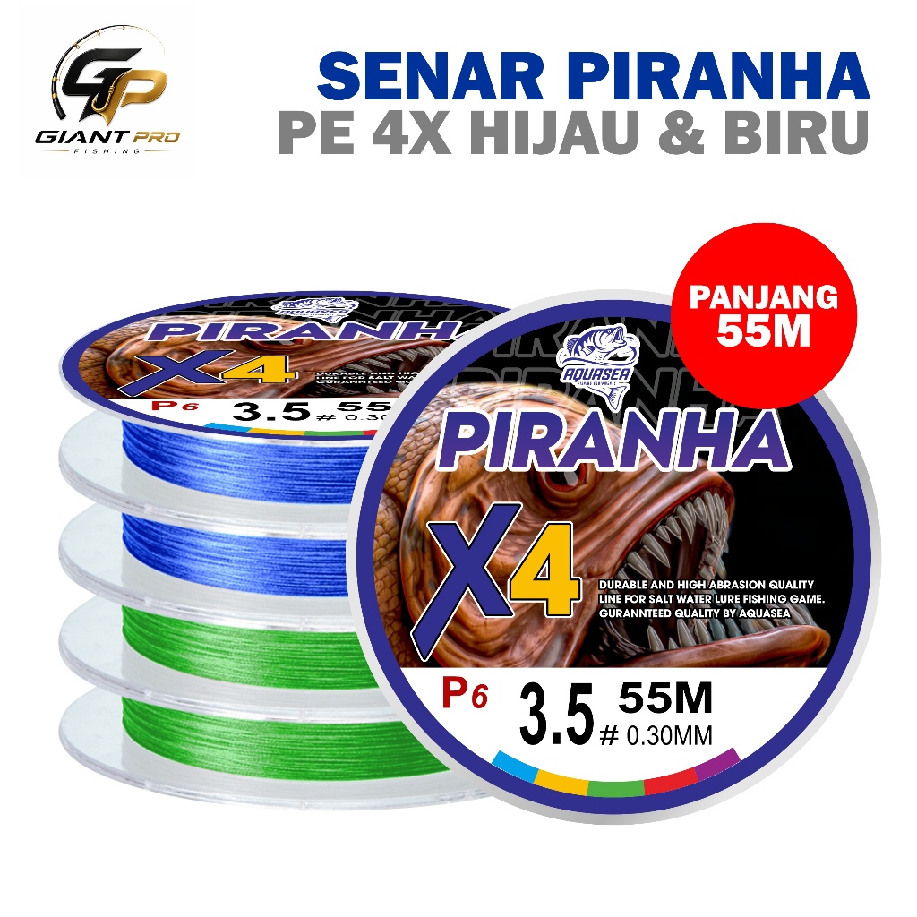 GiantProFishing Senar Pancing PE X4 Piranha 55m Bahan PE benang pe senar pancing kuat anti keriting 