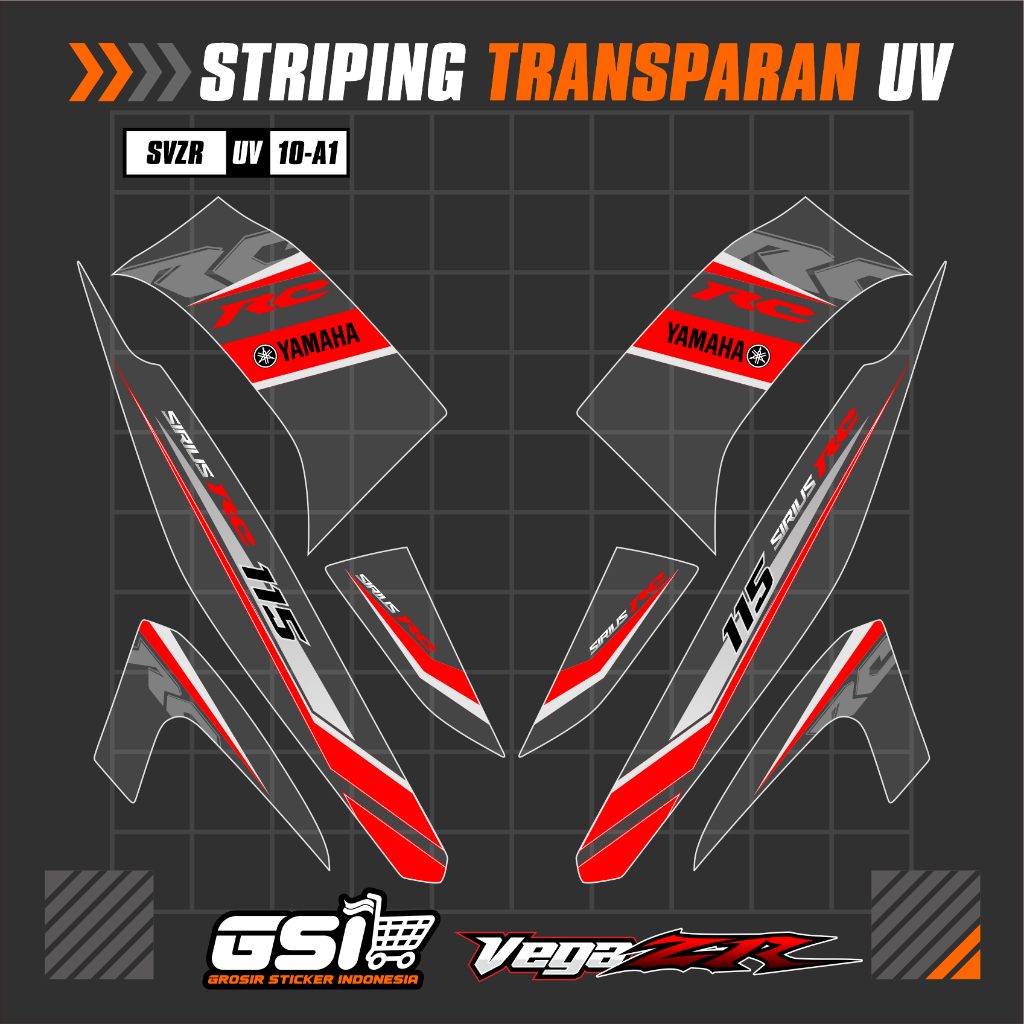Striping Transparan UV Motor Vega ZR Desain Sirius RC 115 Style Sudah Cutting Stiker Semifull -SVZR-