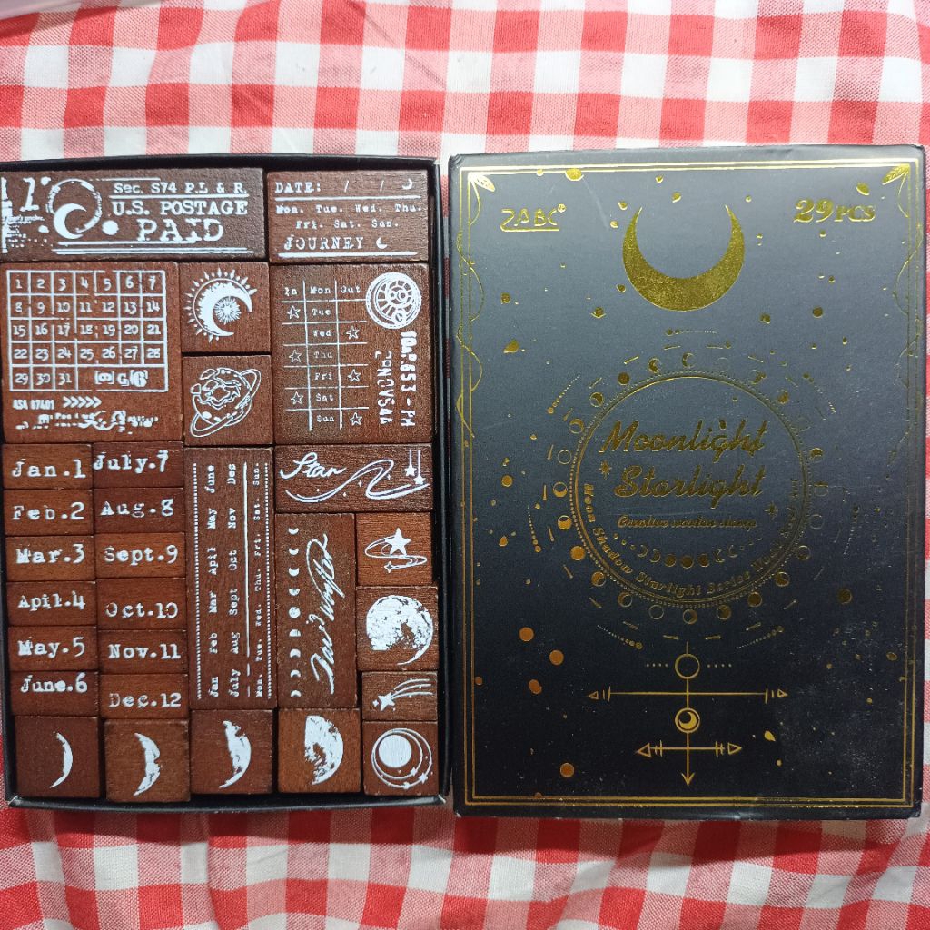 preloved wooden stamp moonlight starlight