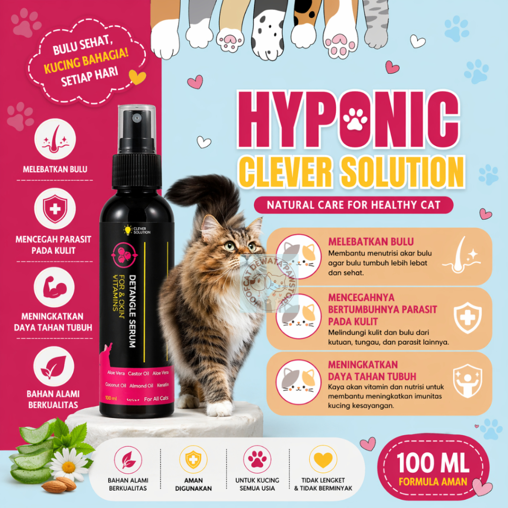 Clever Solution Serum Vitamin Bulu Kucing Spray 100 ML Penumbuh dan Anti Rontok Bulu Kucing Spray He