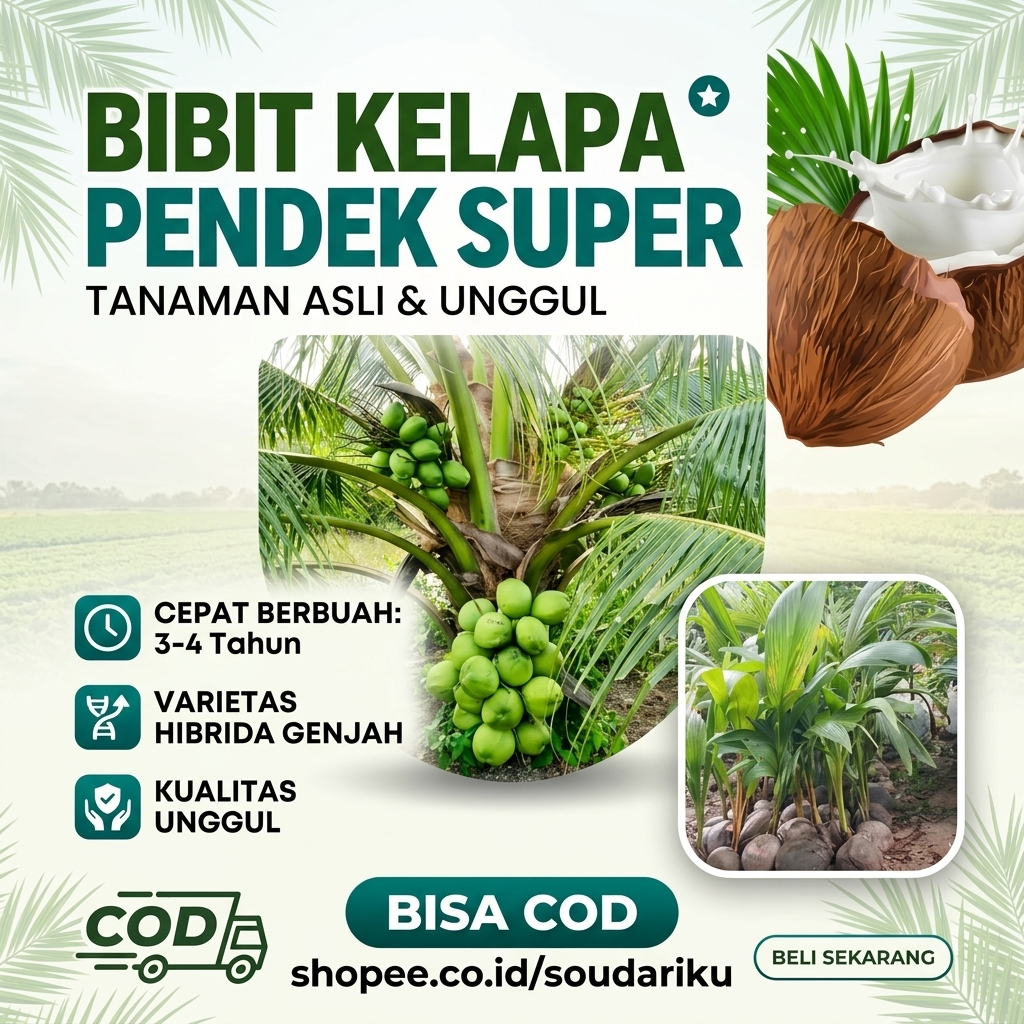 Bibit Kelapa Berbuah Pendek Genjah Bisa Cod Cepat Tanaman Unggul Super Hibrida Siap Asli 3-4 Tahun