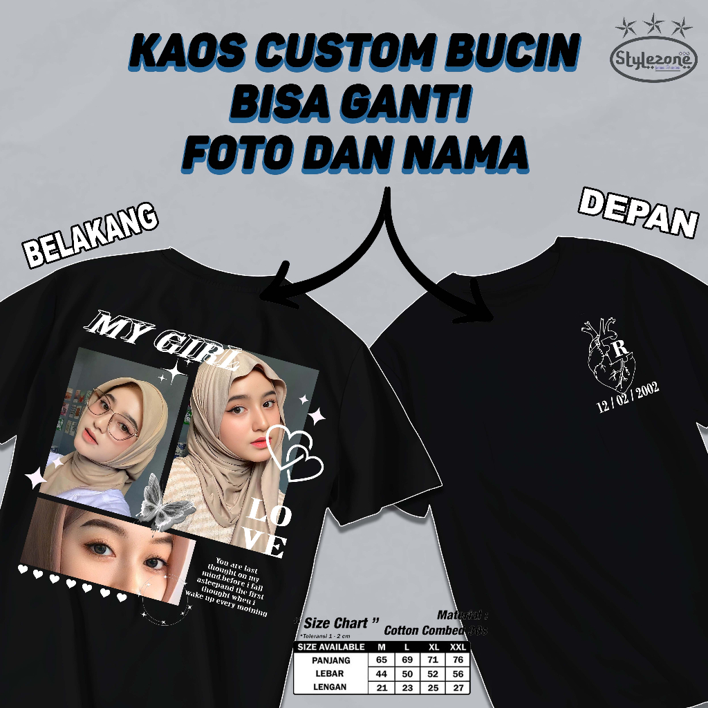 Kaos Sablon Custom Foto Bucin Love My Girl Pria Wanita Baju Couple Pasangan