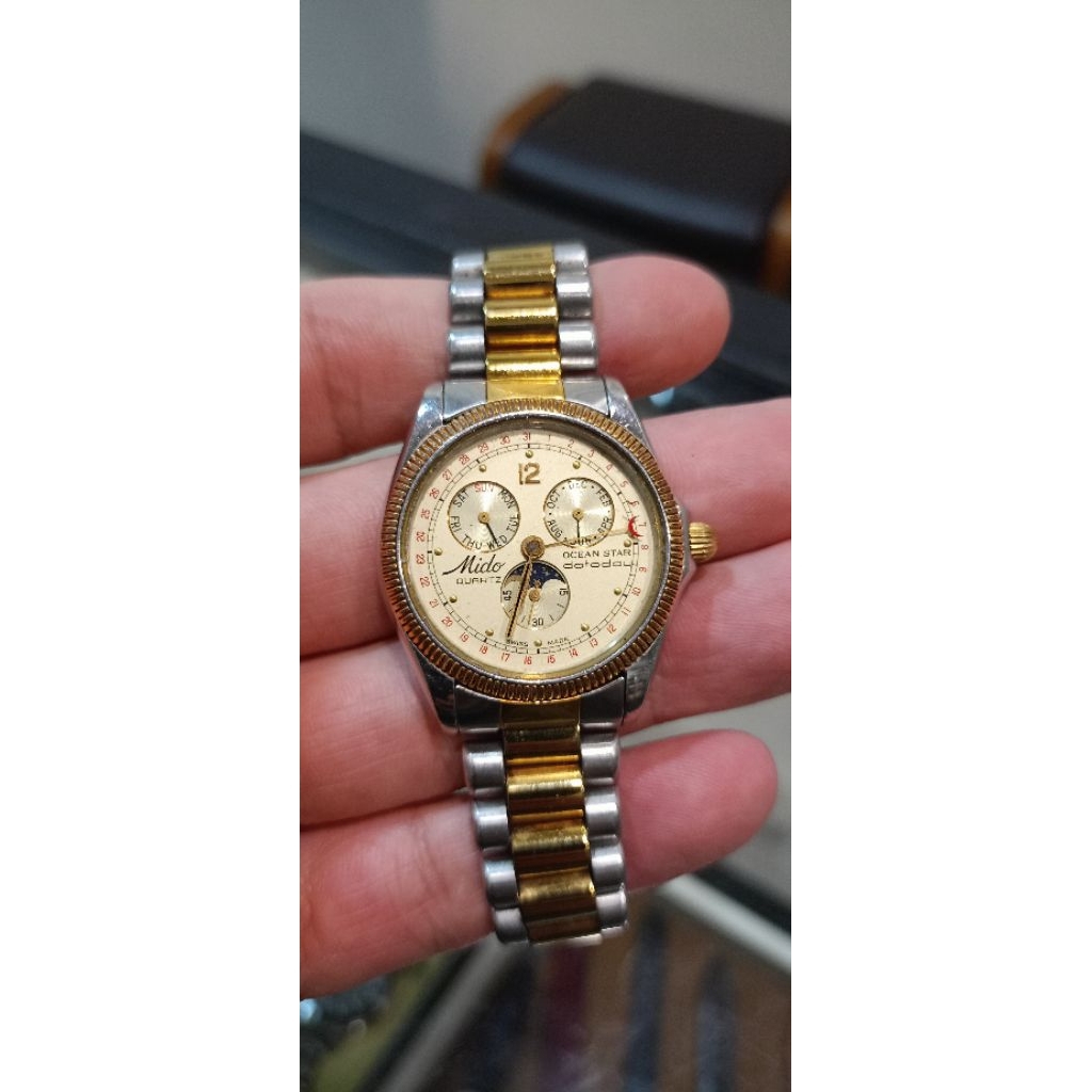jam vintage mido moonphase triple calendar
