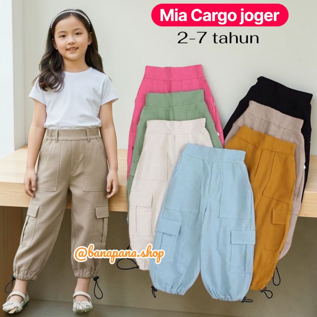 MIA PANTS - CELANA ANAK JOGER CARGO/KARGO SERUT LINEN BANGKOK-Celana Cargo Panjang