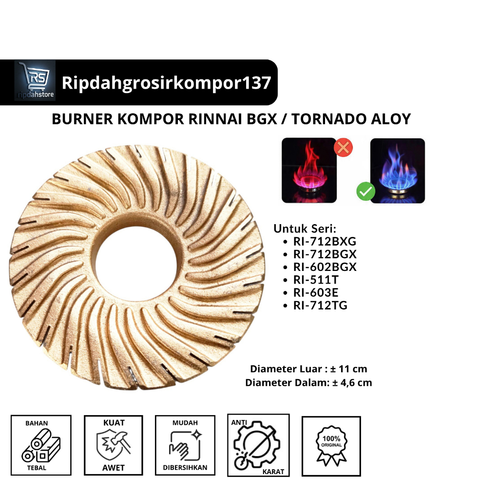 RINNAI Burner Kompor Rinnai TORNADO BGX Aloy Tipe RI 712 T RI 712 TG RI 712