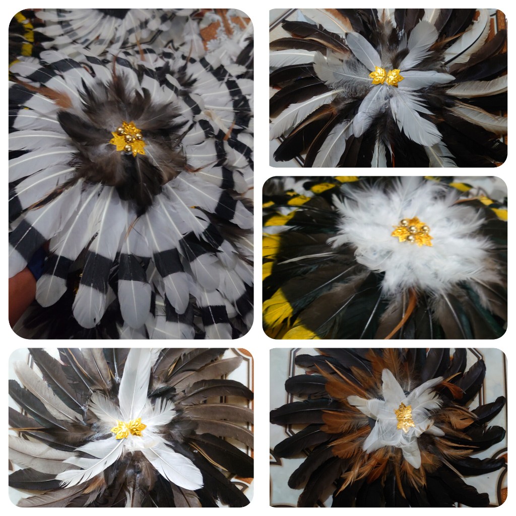 Cincin Tari Dayak Bulu Natural  Motif Enggang -+20 Helai | Cincin Bulu | Cincin Adat Dayak Kalimanta