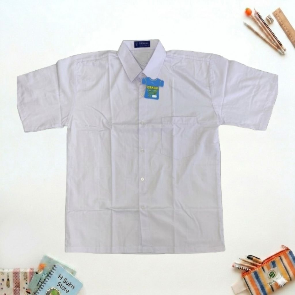 Seragam Sekolah Purnama Top Kemeja Putih Lengan Pendek SMP SMA Laki-Laki dan Perempuan Jumbo
