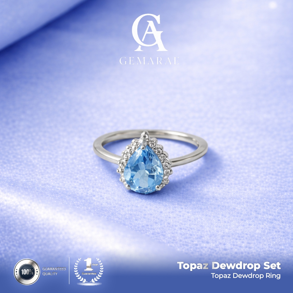 Topaz Dewdrop Set by Gemarae | Perhiasan Batu Permata Asli | Natural Gemstone Cincin Anting Liontin 