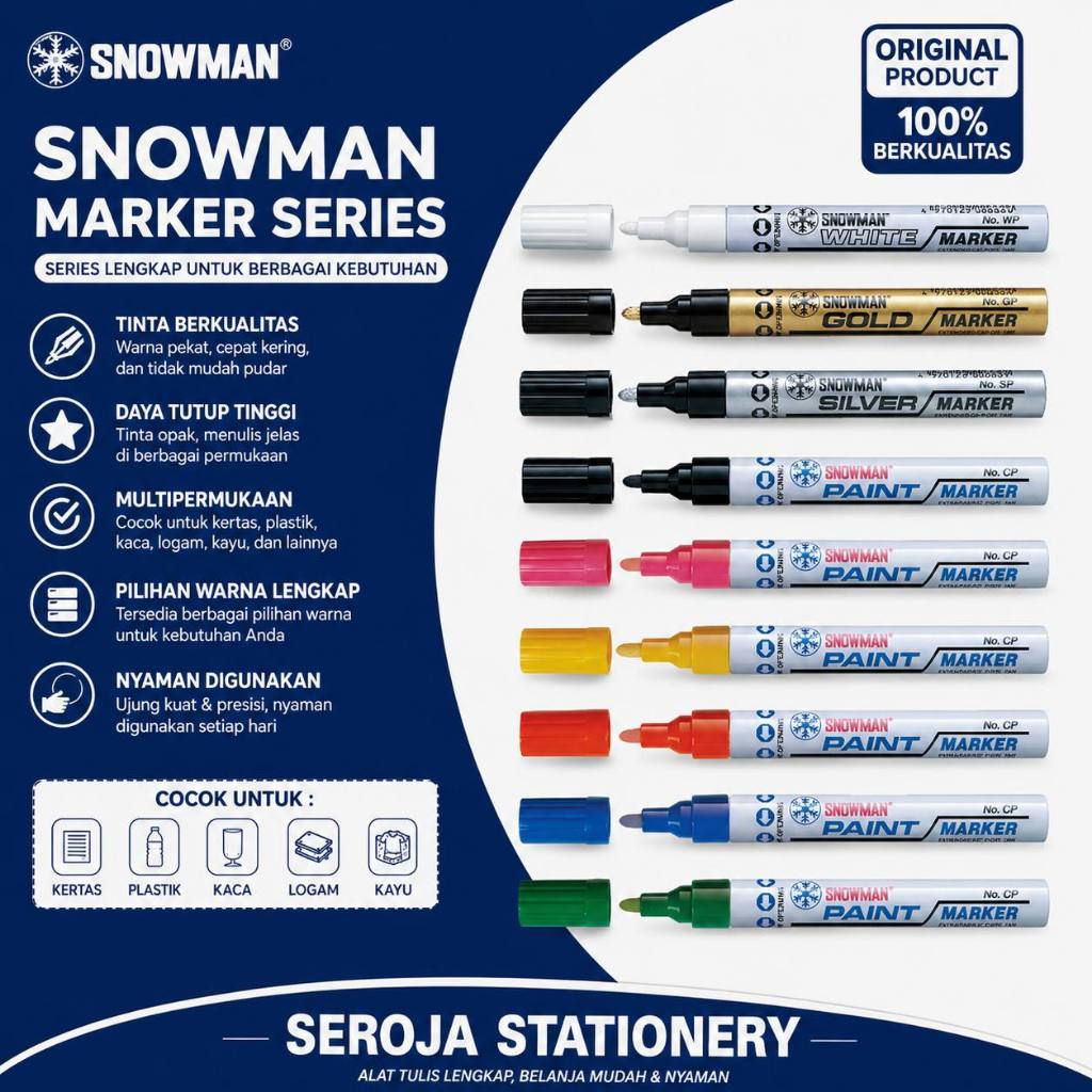 SPIDOL SNOWMAN PAINT MARKER PERMANEN 1 LUSIN BIRU|MERAH|KUNING|HIJAU|PINK|HITAM|PUTIH|SILVER|GOLD