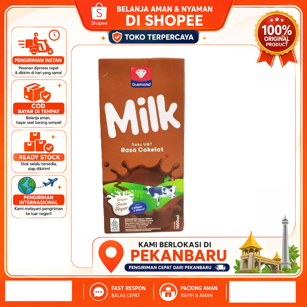[SDW] pekanbaru/1 Liter Diamond UHT Milk Chocolate - Fresh Milk Susu Segar - Susu Cokelat 1L Halal