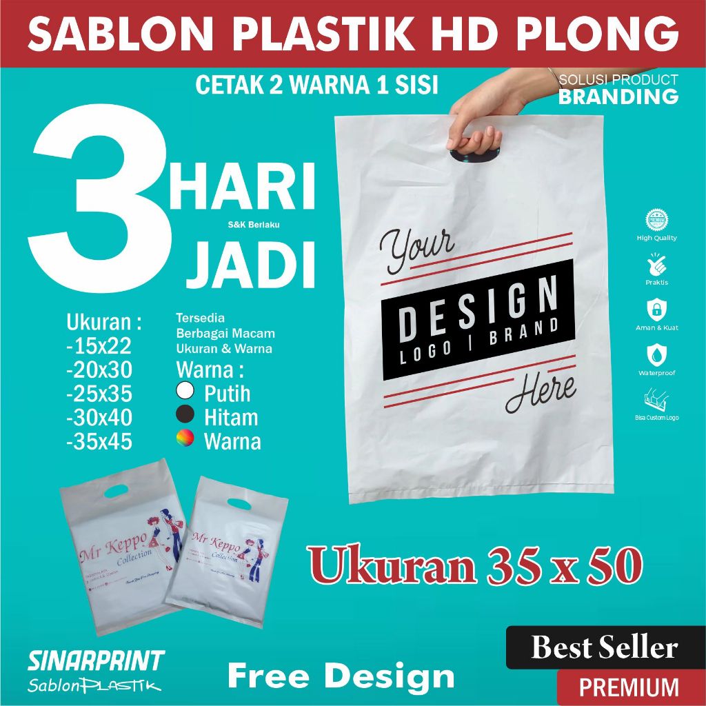 2 Warna 1 Sisi Sablon Plastik HD Plong 35x50 Untuk Kemasan Distro Butik Olshop Laundry Pakaian