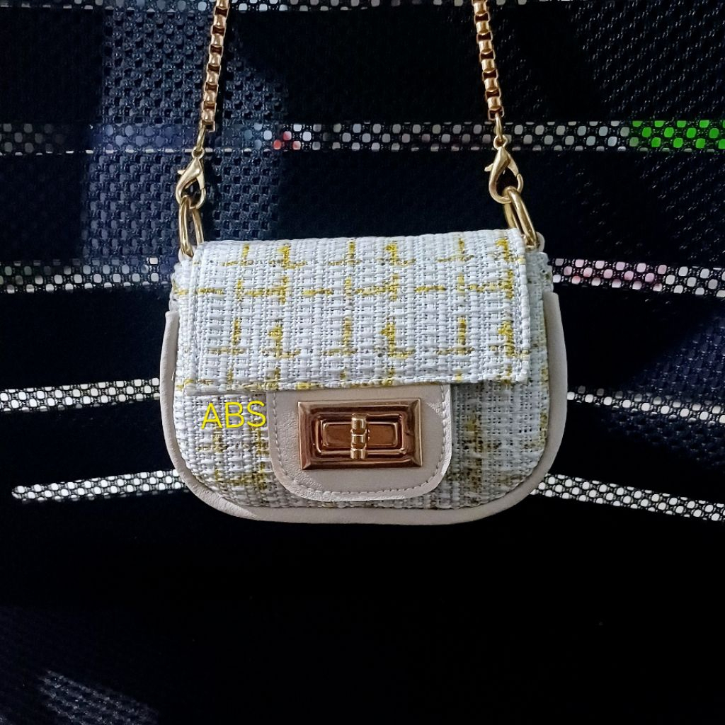 Tas Selempang Mini Tas Anak Wanita Bahan Tweed Import
