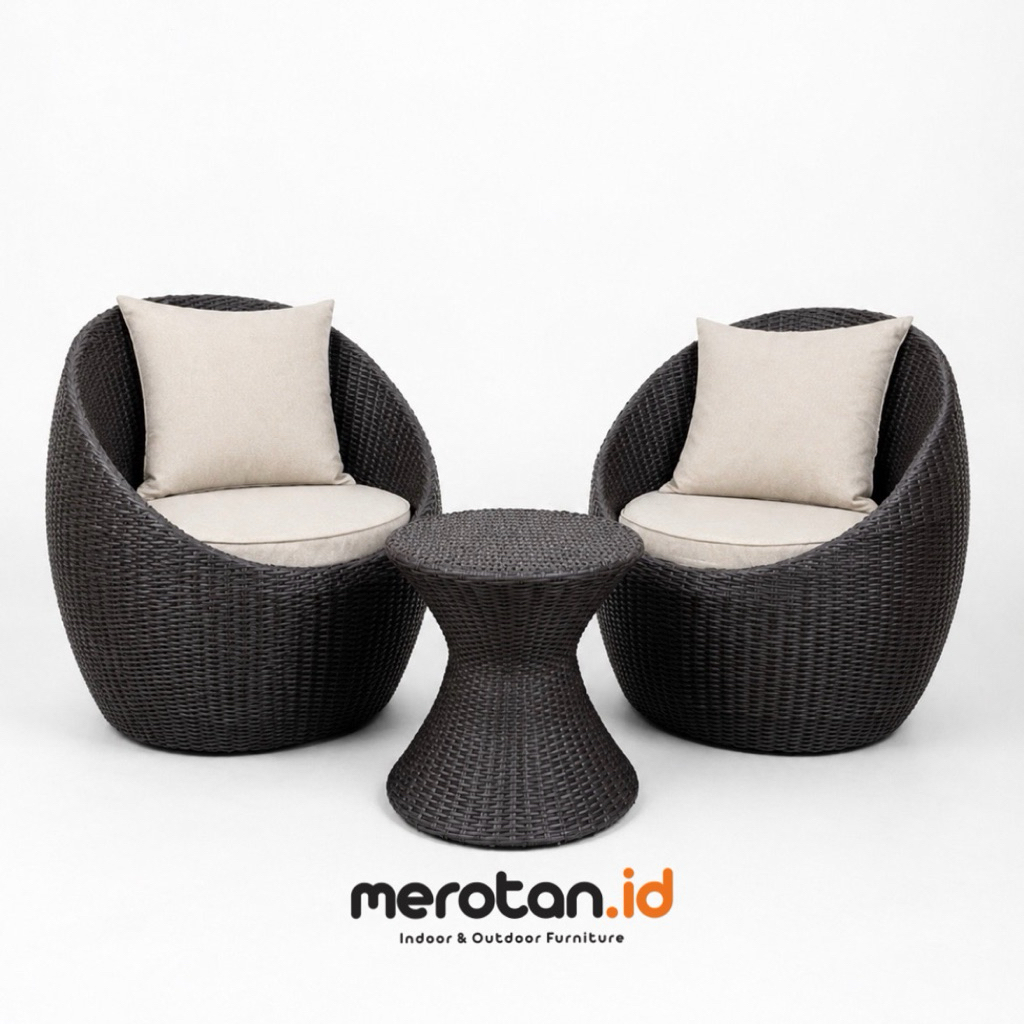 MEROTAN ID - Set Kursi Teras Anyaman Rotan Sintetis / Kursi Santai Outdoor Rotan Sintetis