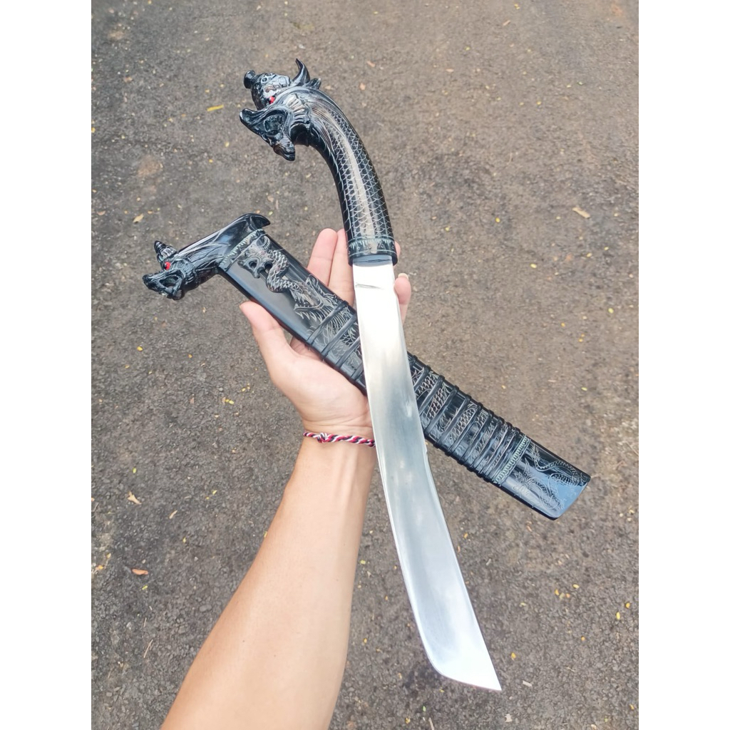 GOLOK KERJA FULL TANDUK MOTIF NAGA BAJA BOHLER K110 PREMIUM 30 cm